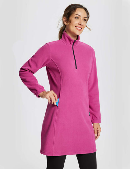 Abito Tunica Invernale da Donna con Mezza Zip, Collo Alto e Tasca Marsupio