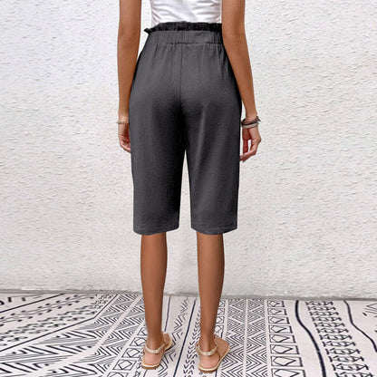 Pantaloncini Estivi Donna a Vita Alta con Tasche e Dettaglio Bottoni – Cotone Blend