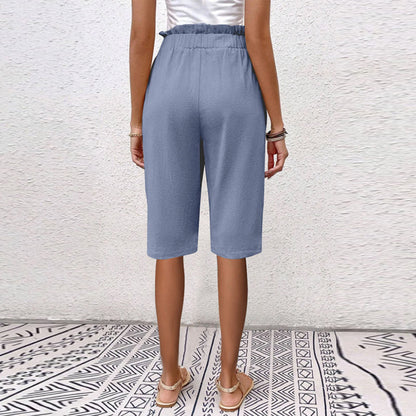 Pantaloncini Estivi Donna a Vita Alta con Tasche e Dettaglio Bottoni – Cotone Blend