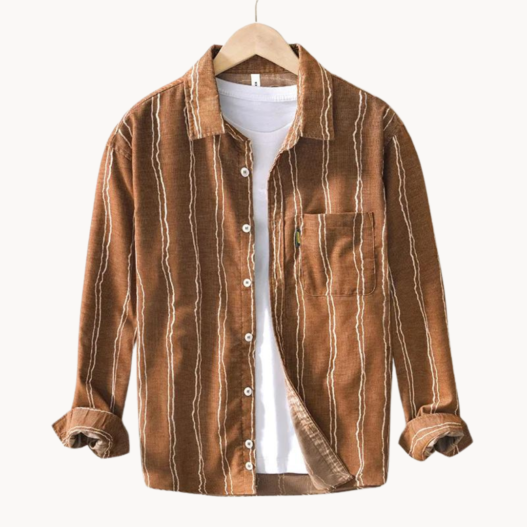 Women's Striped Button-Down Shirt, Relaxed Fit, Chest Pocket and Long Sleeves