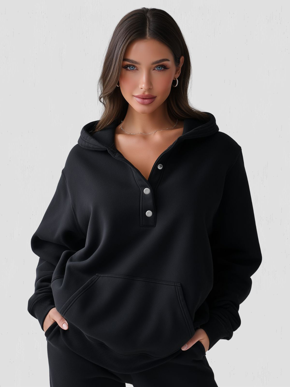 Felpa Donna Oversize con Cappuccio e Bottoni a Pressione – Stile Quotidiano