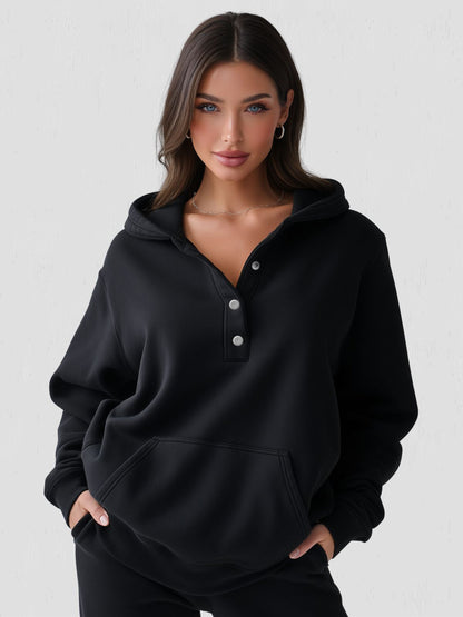 Felpa Donna Oversize con Cappuccio e Bottoni a Pressione – Stile Quotidiano