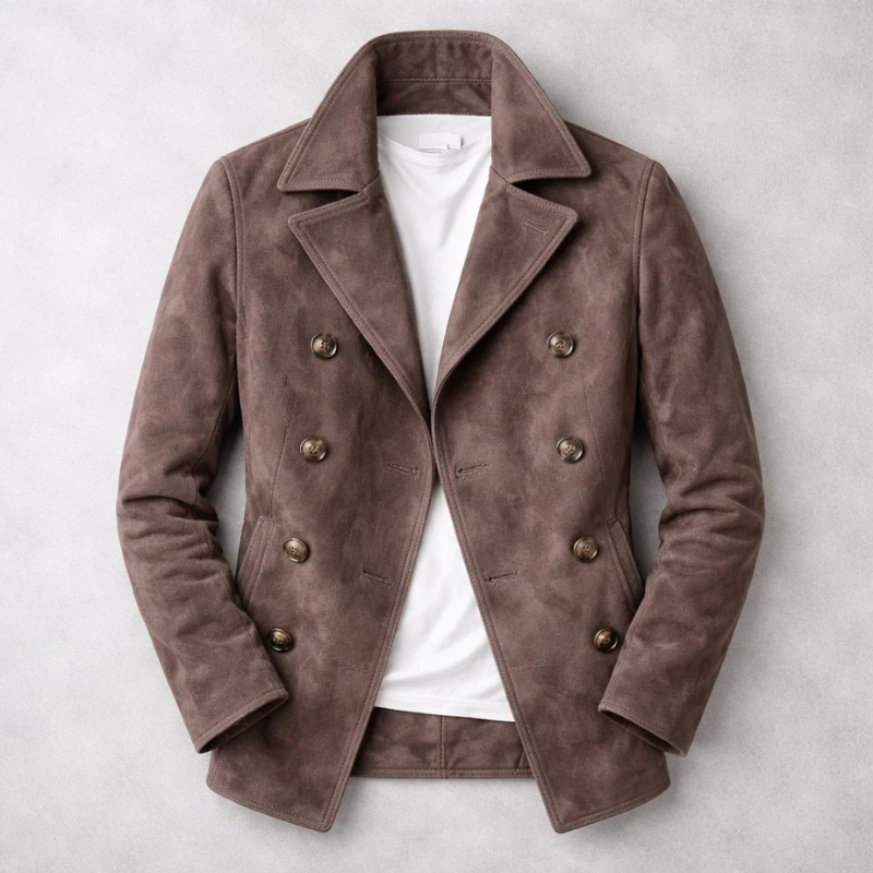 Cappotto Doppiopetto Da Uomo Autunno/Inverno In Stile Vintage Scamosciato Con Revers A Tacca E Tasche A Filetto.