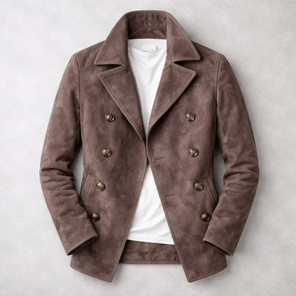 Cappotto Doppiopetto Da Uomo Autunno/Inverno In Stile Vintage Scamosciato Con Revers A Tacca E Tasche A Filetto.
