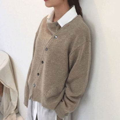 Maglione Donna Incrociato con Bottoni Asimmetrici e Maniche Lunghe – Stile Quotidiano