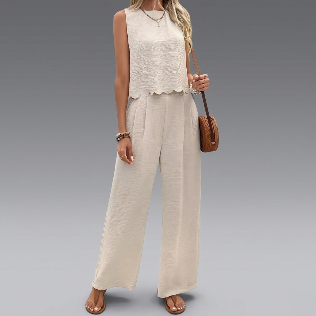 Women's Two-Piece Set with Sleeveless Top and Wide-Leg Pants – Comfortable Fit