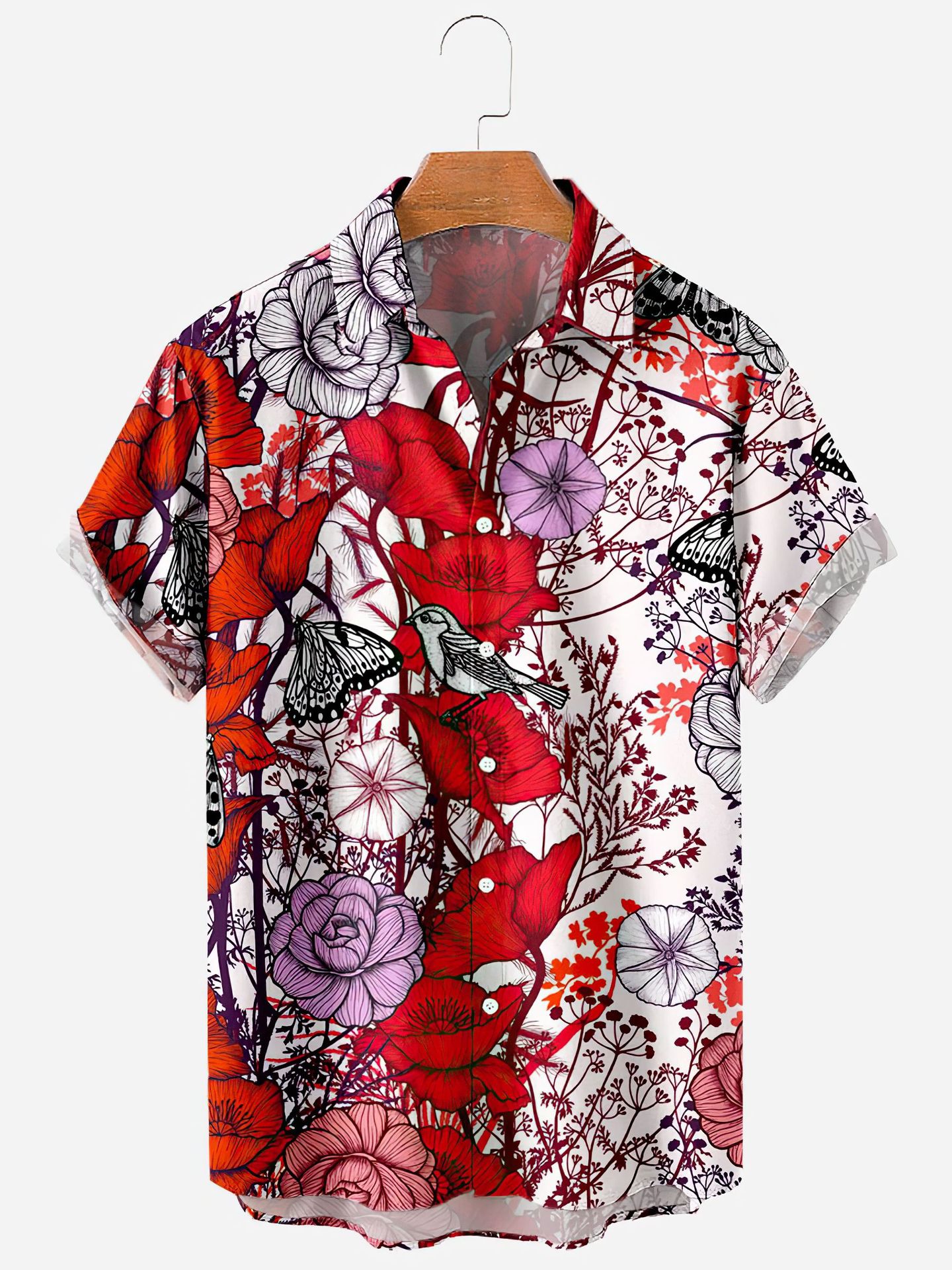 Camicia Uomo a Maniche Corte con Stampa Floreale e Tessuto Elasticizzato – Stile Casual