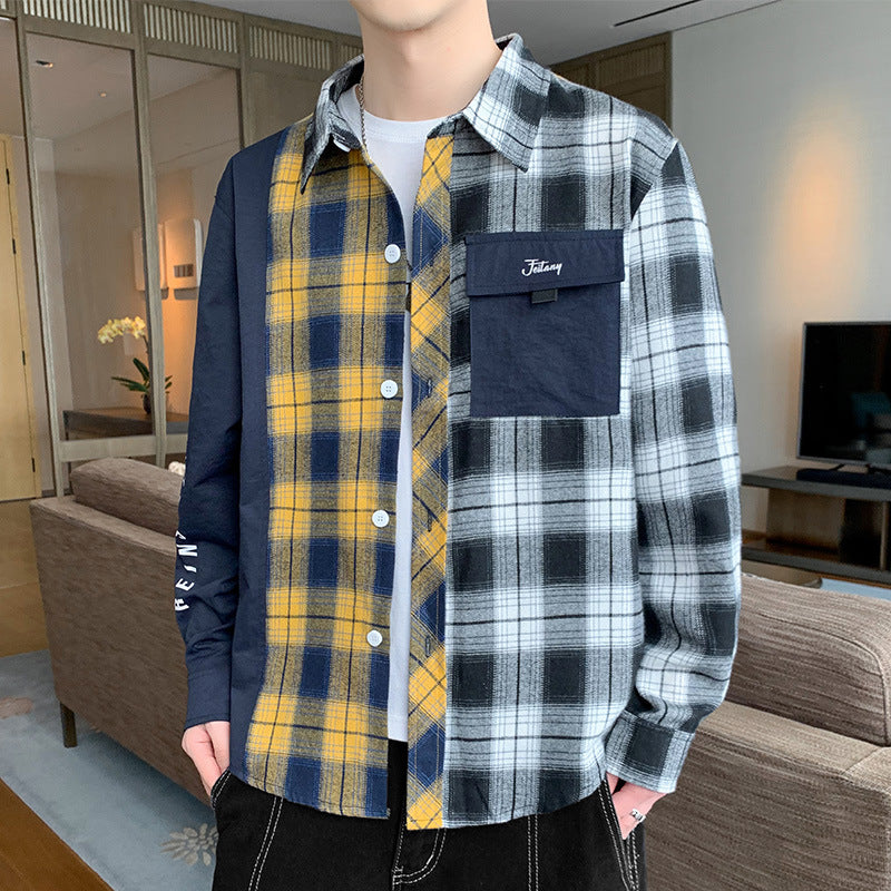 Men's Long Sleeve Work Shirt with Plaid Pattern