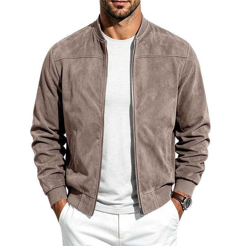 Chaqueta bomber para hombre de estilo ante, con cremallera completa, mangas largas y corte holgado.