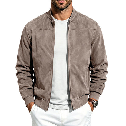Chaqueta bomber para hombre de estilo ante, con cremallera completa, mangas largas y corte holgado.