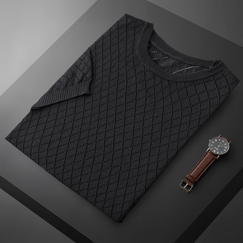 Camicia Uomo a Maniche Corte con Mezzo Girocollo e Fantasia a Quadri – Trattamento Antipiega