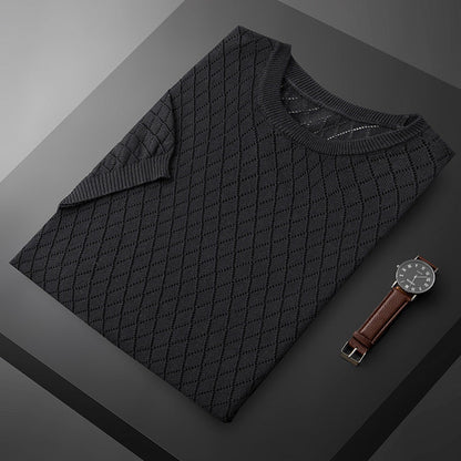Camicia Uomo a Maniche Corte con Mezzo Girocollo e Fantasia a Quadri – Trattamento Antipiega
