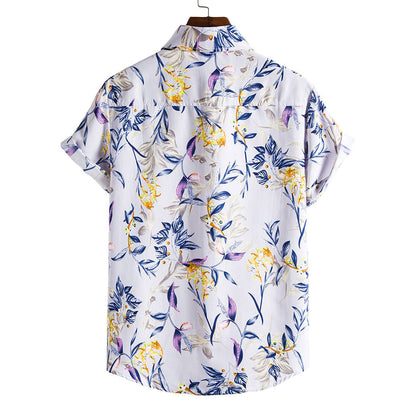 Camisa de verano para hombre con estampado floral y cuello de solapa – Camisa slim fit para vacaciones