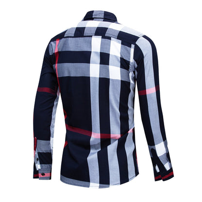 Camicia Cardigan da Uomo a Maniche Lunghe con Motivo Scozzese e Color Block