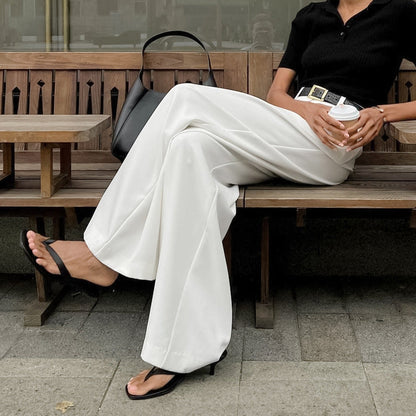 Pantalones de Mujer de Cintura Alta con Pierna Recta y Corte Amplio