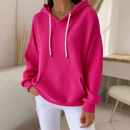 Sudadera con capucha para mujer con cordón ajustable, mangas largas y capucha ajustable.