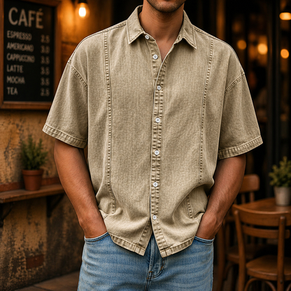 Camicia Uomo a Maniche Corte con Bottoni e Colletto Classico – Vestibilità Comoda Casual