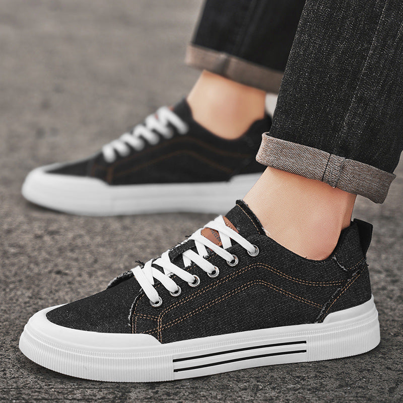 Men's Low-Cut Sneakers with Laces, Flat Heel, and Round Toe