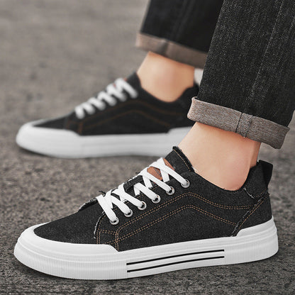 Men's Low-Cut Sneakers with Laces, Flat Heel, and Round Toe