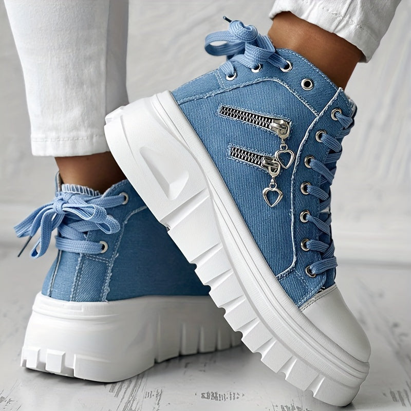 Women's Sneakers with Platform and Chunky Sole with Side Zip Details
