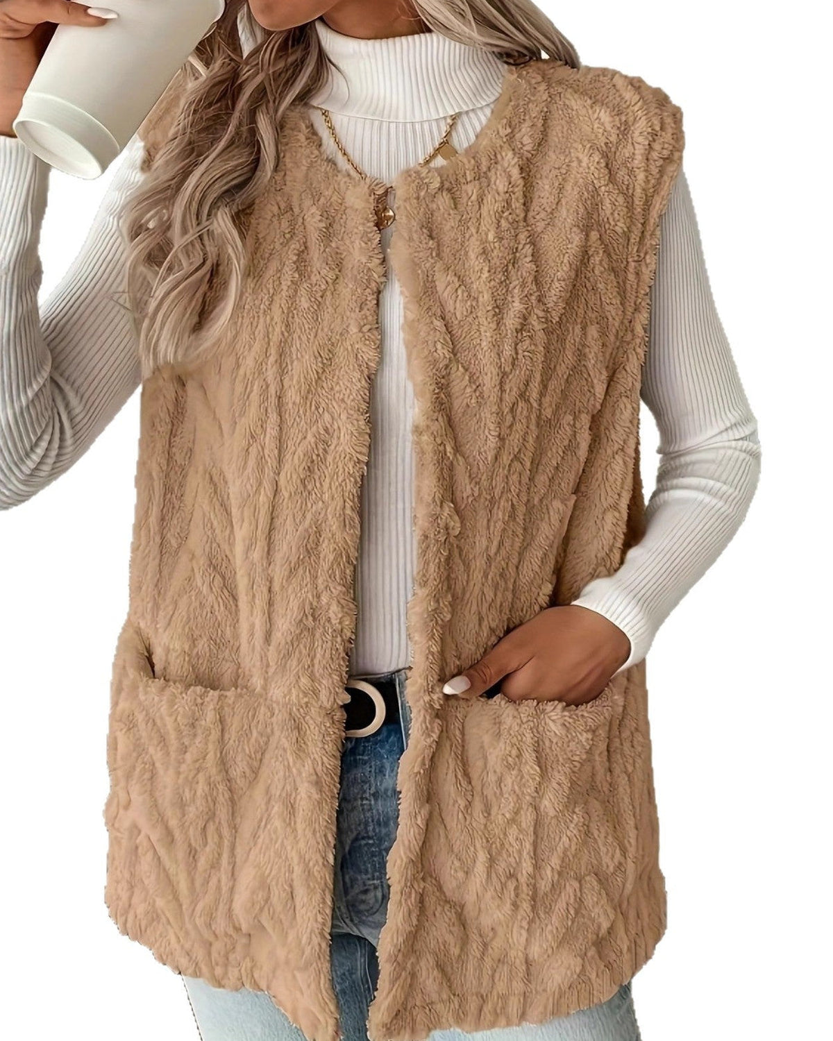 Chaleco de peluche otoñal sin mangas para mujer, con diseño reversible