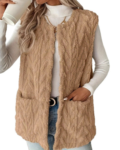 Chaleco de peluche otoñal sin mangas para mujer, con diseño reversible