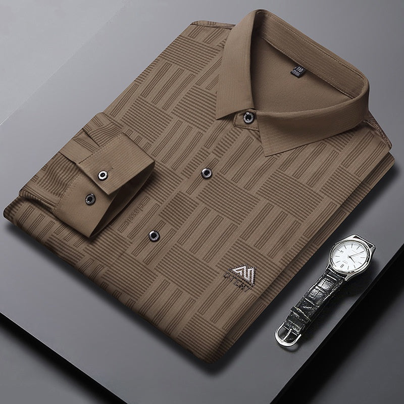 Camisa de Hombre Otoñal de Manga Larga para Negocios con Motivo de Rayas y Corte Regular