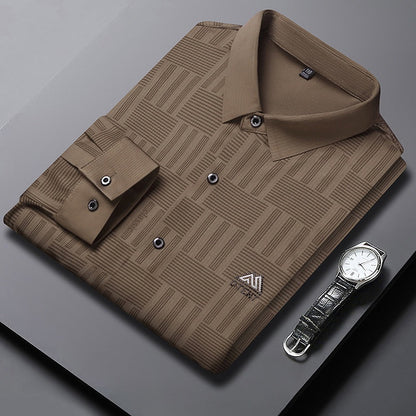 Camisa de Hombre Otoñal de Manga Larga para Negocios con Motivo de Rayas y Corte Regular