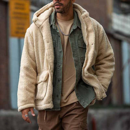 Men's Winter Coat with Hood and Patch Pockets