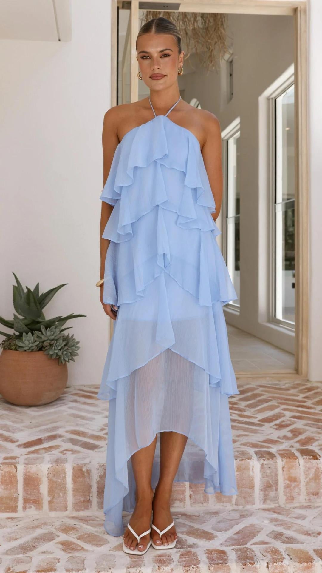 Abito Lungo Donna con Spalle Scoperte e Stampa Floreale – Stile Estivo