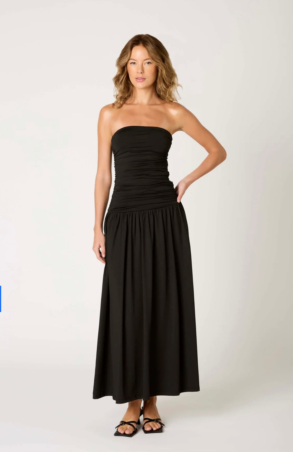 Women's Strapless Evening Dress with Draped Bodice, Floor-Length