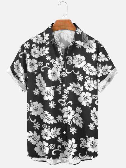 Camicia Uomo a Maniche Corte con Stampa Floreale e Tessuto Elasticizzato – Stile Casual