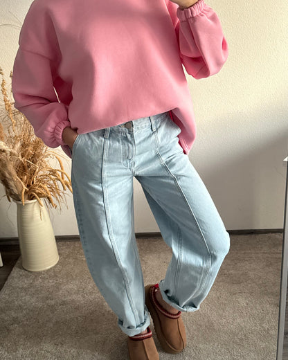 Damejeans med vide ben og mellemhøj talje, lyseblå barrel-effekt