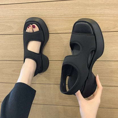 Sandalias deportivas para mujer con cuña, tiras elásticas y punta abierta – Sandalias casuales
