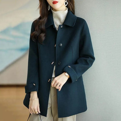 Women's Mid-Length Autumn Coat with Slim Fit and Long Sleeves