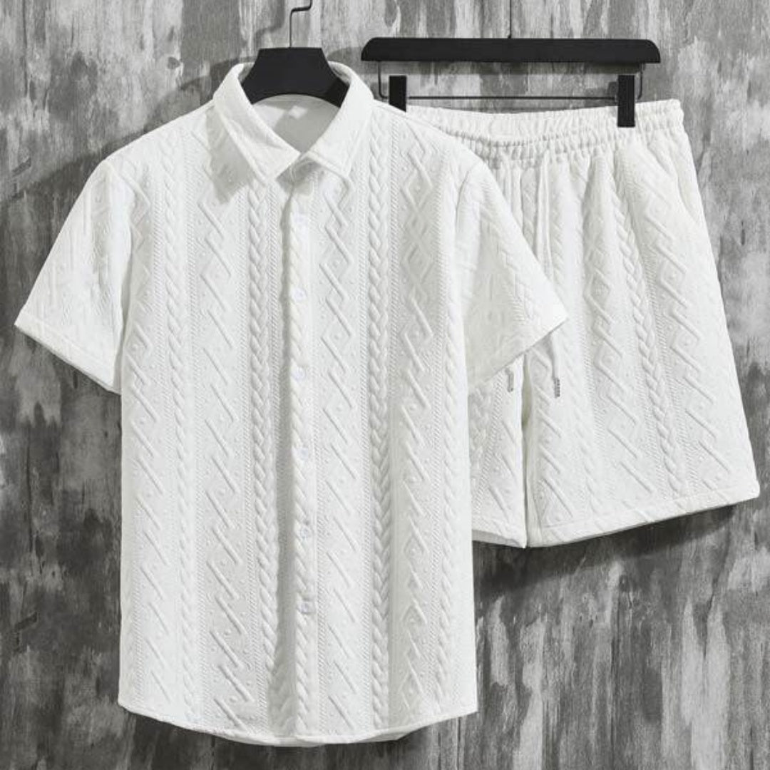 Men's Spring Set with Diamond Pattern: Short-Sleeve T-Shirt and Shorts – Casual Style