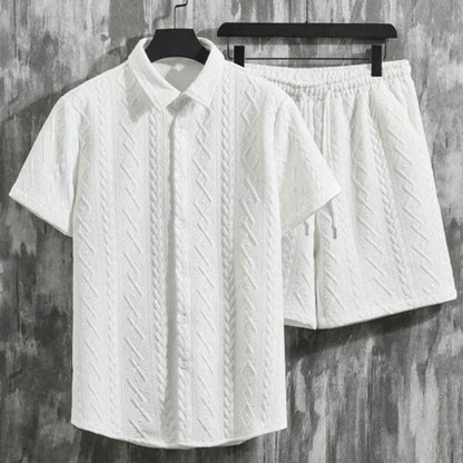 Men's Spring Set with Diamond Pattern: Short-Sleeve T-Shirt and Shorts – Casual Style