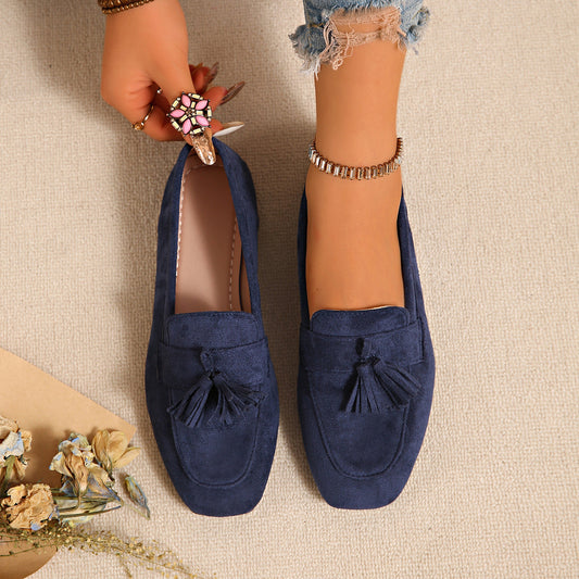 Mocasines de mujer con punta cuadrada, suela plana y diseño de color liso