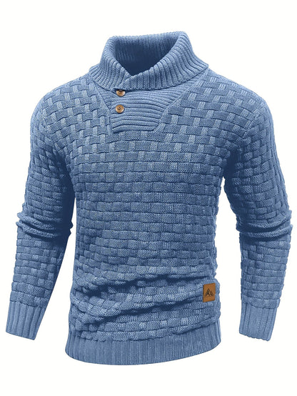 Maglione Uomo in Maglia Waffle con Collo a Sciarpa