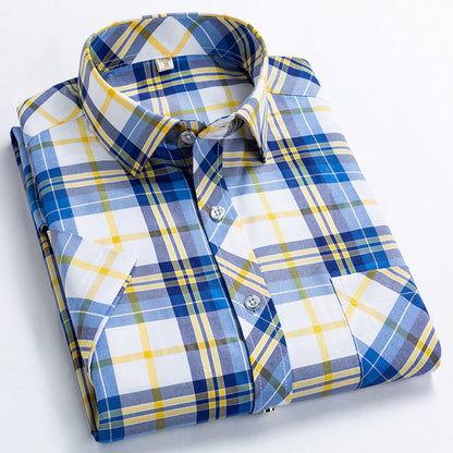 Men's Summer Shirt with Notched Collar and Checkered Pattern – Cotton Blend