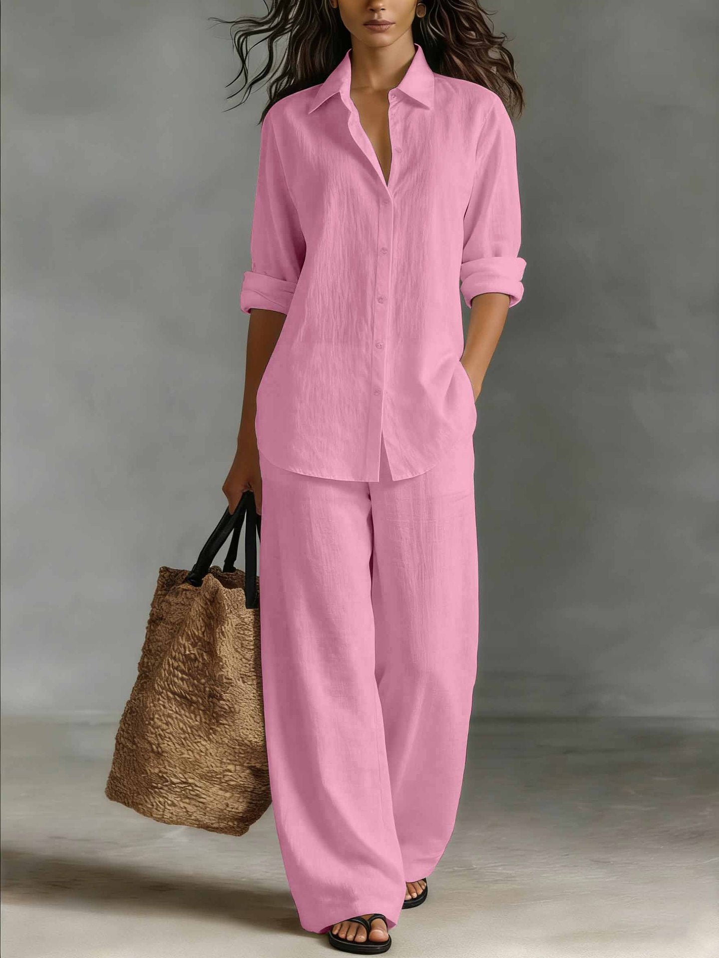 Completo Donna Due Pezzi con Top a Maniche Lunghe e Pantaloni a Gamba Dritta – Completo Casual Quotidiano