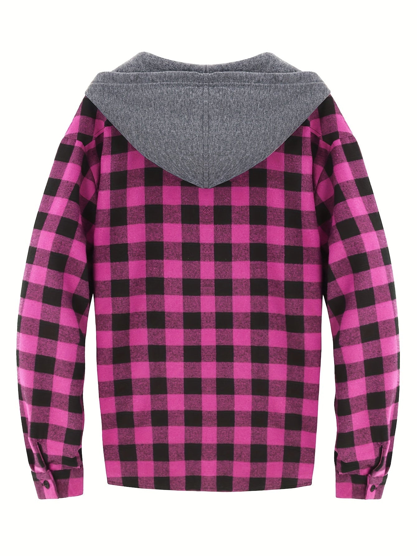 Men's Autumn Flannel Shirt-Jacket with Hood and Checkered Pattern