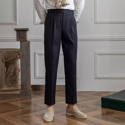 Pantaloni Uomo da Abito Dritti Vita Media Antipiega con Chiusura a Fibbia – Stile Formale
