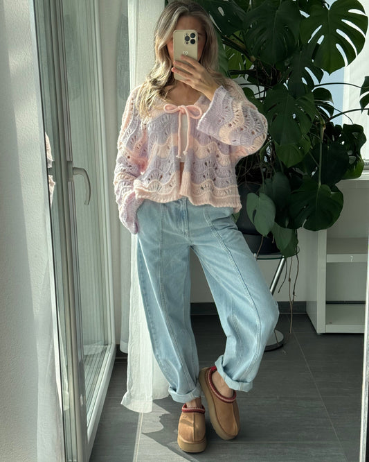 Damejeans med vide ben og mellemhøj talje, lyseblå barrel-effekt