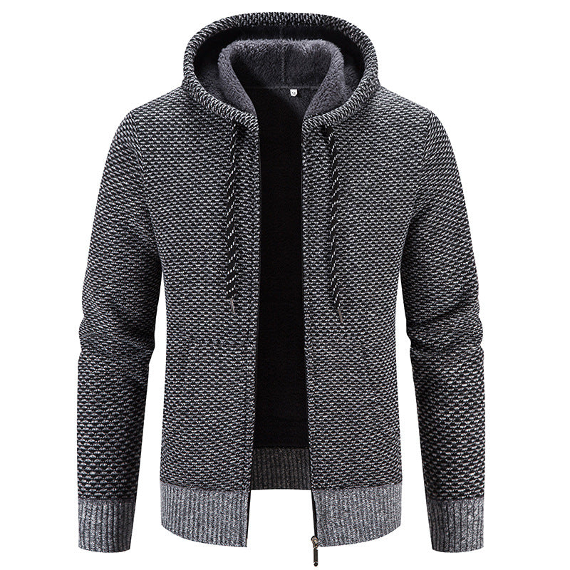 Men's Winter Coat with Hood, Zip Closure, and Drawstring