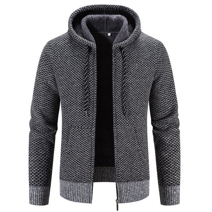 Men's Winter Coat with Hood, Zip Closure, and Drawstring