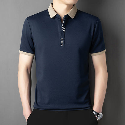 Herret-shirt i ensfarvet sommerdesign med reverskrave og asymmetrisk design – let casual t-shirt