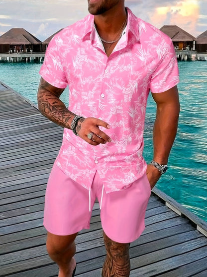 Men's Summer Set Short Sleeve Shirt and Cotton Blend Shorts – Casual Style
