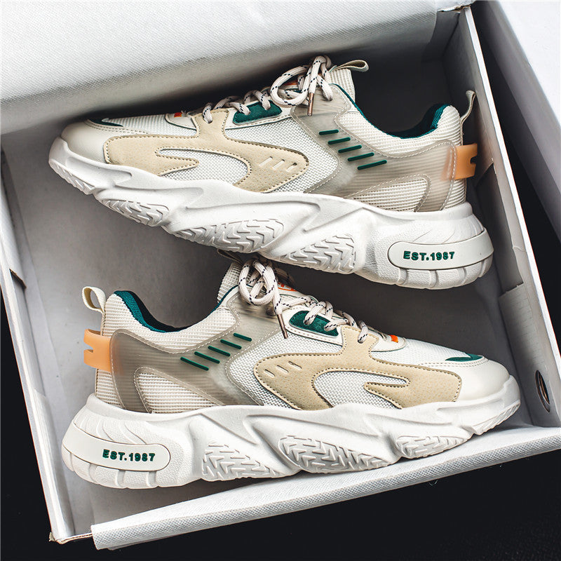 Zapatillas deportivas para hombre de tejido de malla transpirable, con cordones y diseño de paneles
