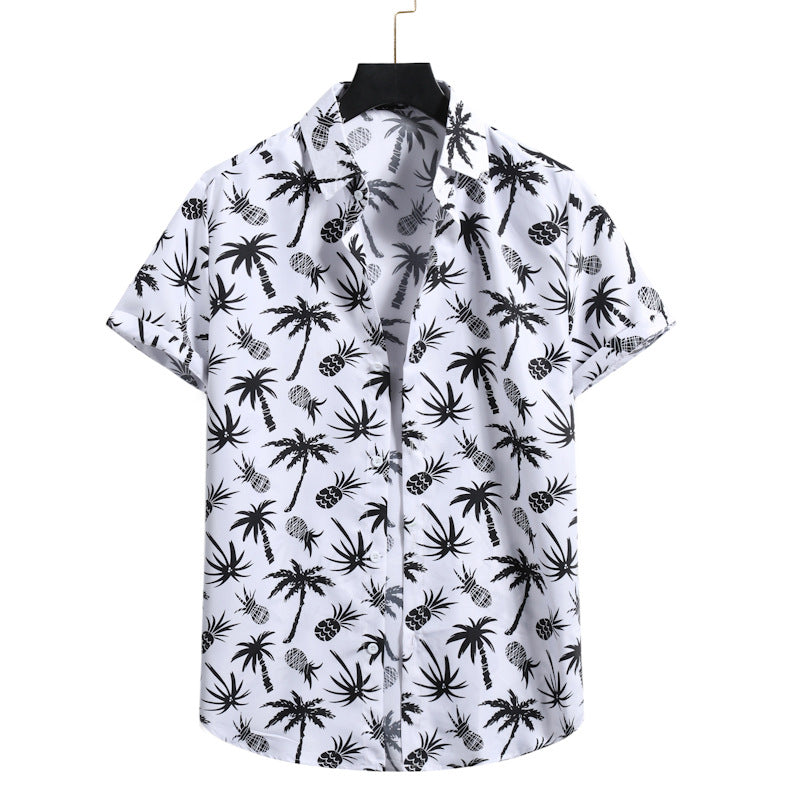 Camicia Estiva Uomo con Stampa di Bambù e Colletto a Revers – Vestibilità Aderente